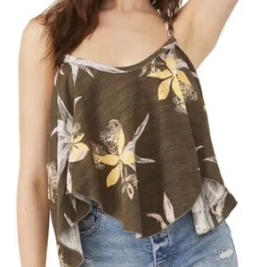 Free People Hey Girl Cotton Strappy Tank Top Floral Army Combo Small NEW. 339